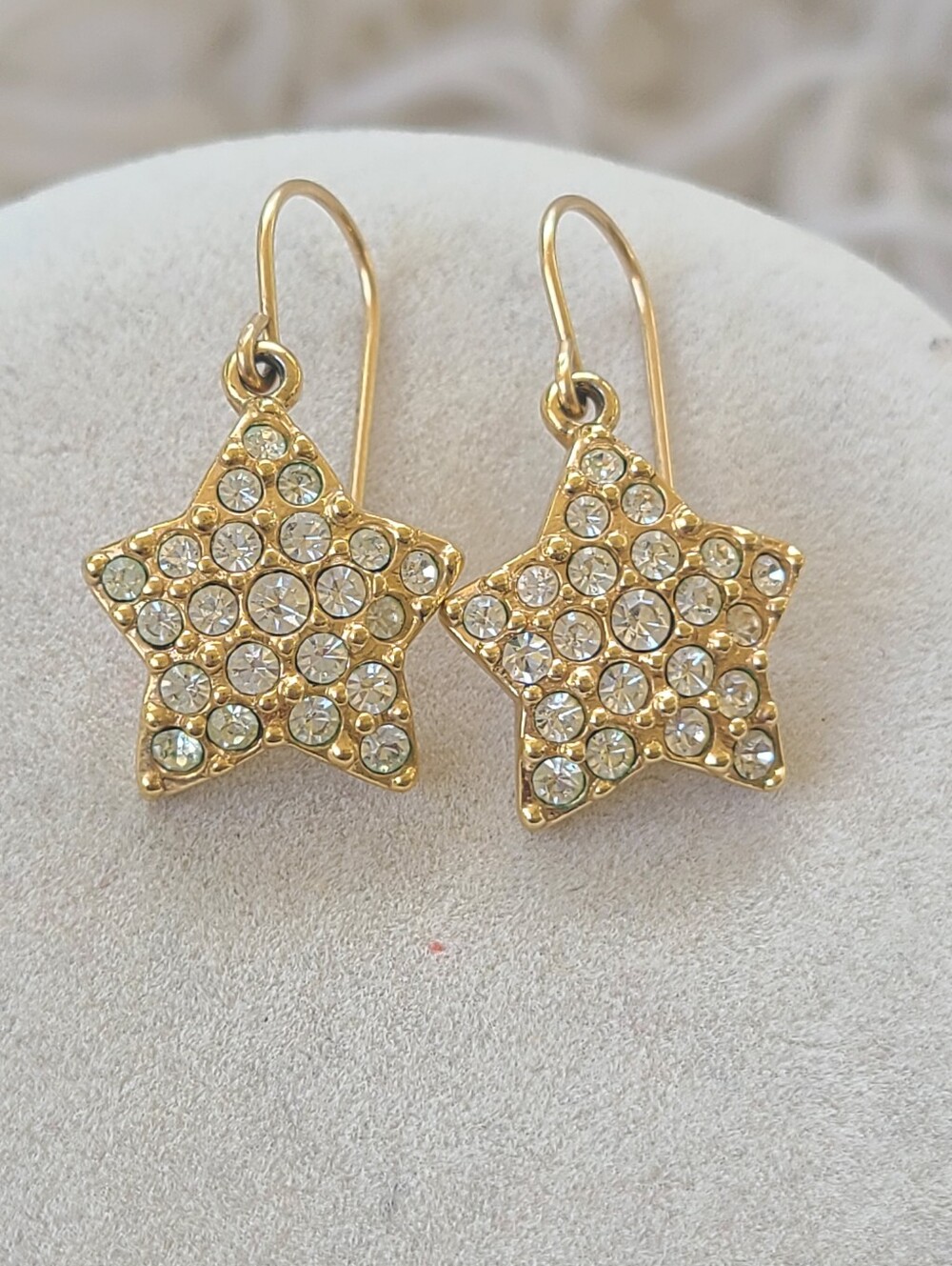 Swarovski Crystal Gold Earrings Star With Pave 14K. Gold Filled-Great Condition - Picture 2 of 6